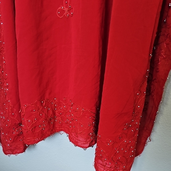 Sante Classics Vintage Red Boho Hippie Beaded  Embroidered Kaftan Dress One Size - Picture 7 of 10